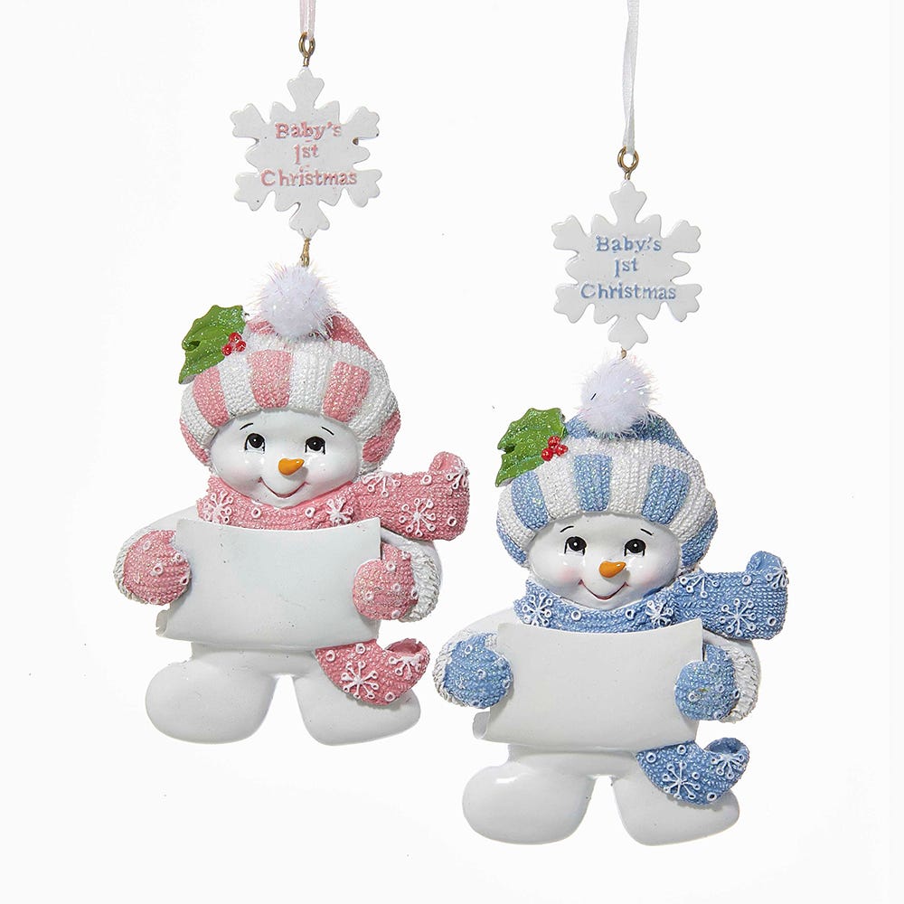 5.25" Baby's 1st Christmas Snowman Ornament, 2 Assorted A1228