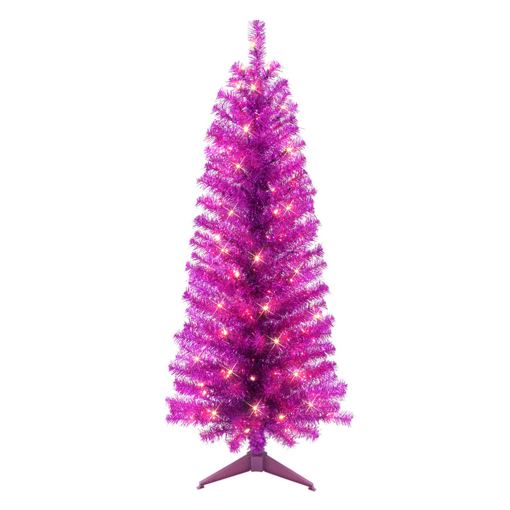 4.5 ft Pre-lit Purple Tinsel Tree 160 Tips 70 UL Clear Lights Stand included 2675A-STPP45C07