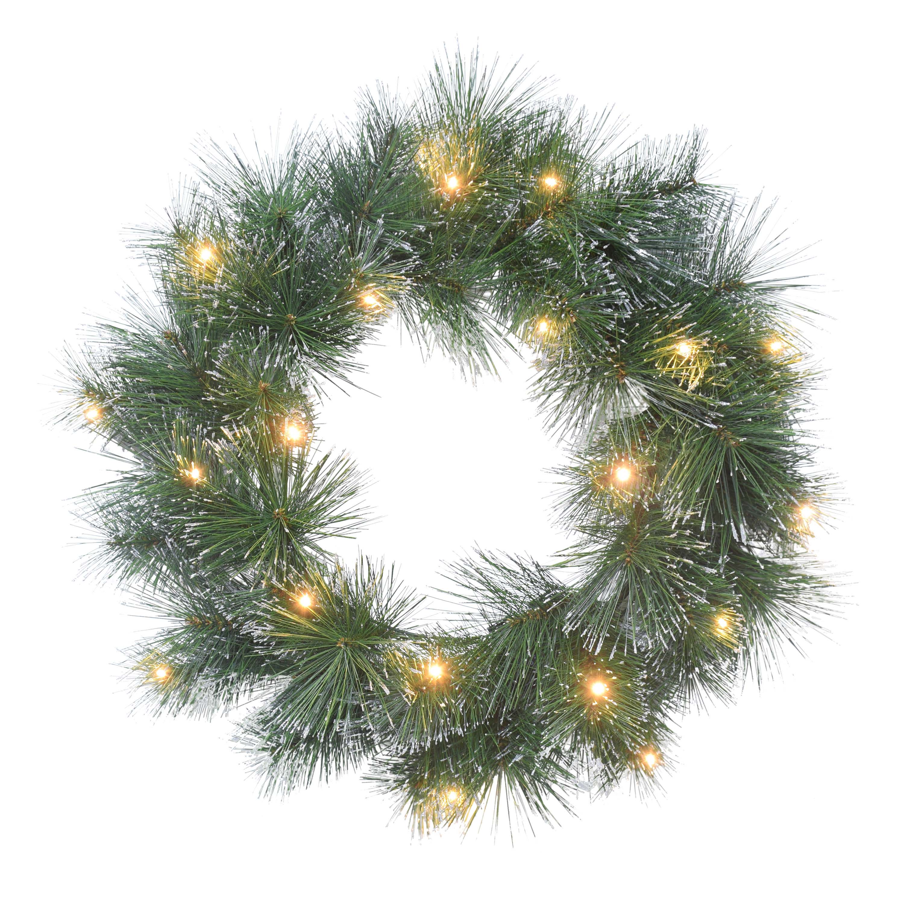 24 in Pre-lit Glittery Wreath, 50 Tips, 50 B/O Warm White LED Lights (3 x AA batteries not included), On/Off Timer Function 2615A-W24LW05-BO