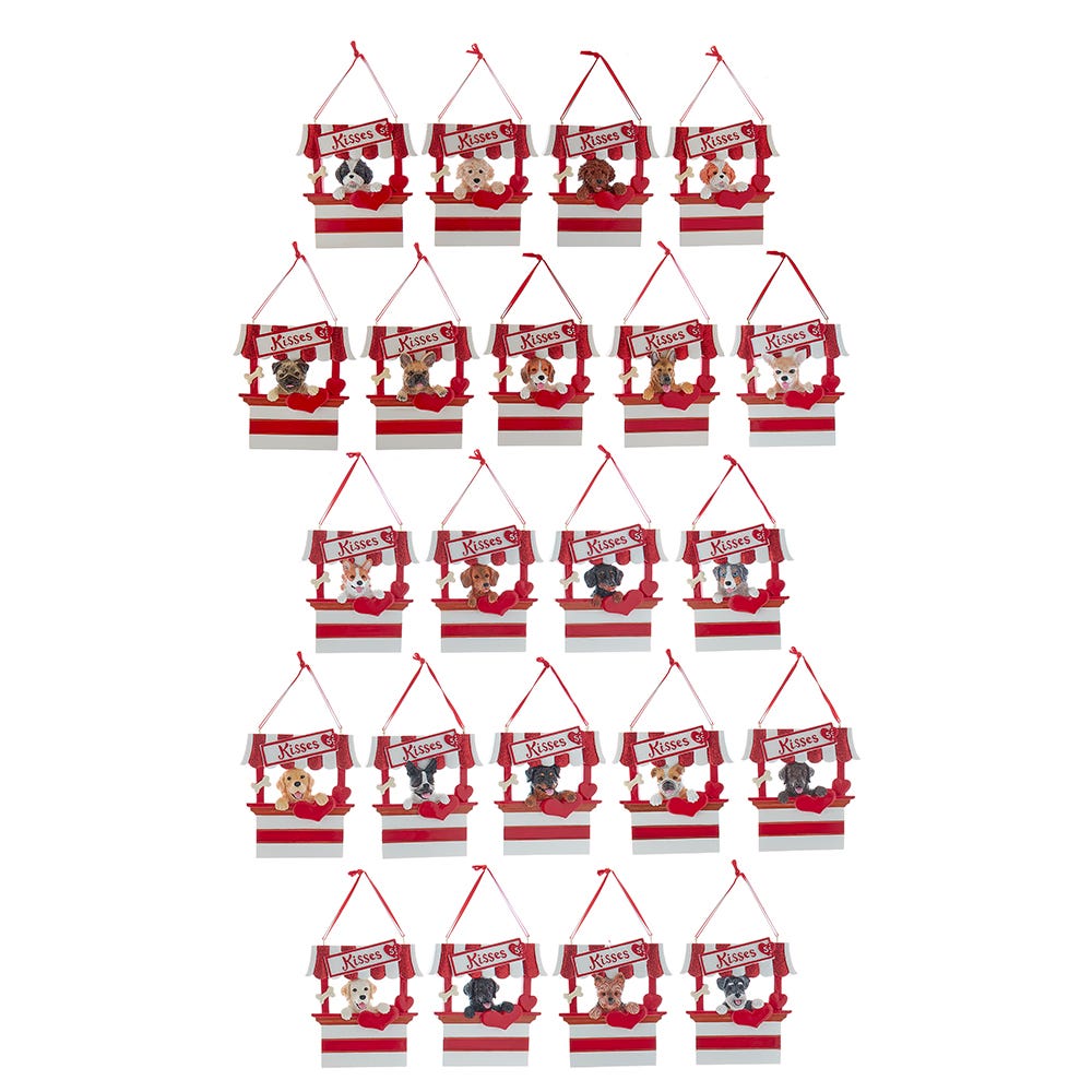 4" Dog Kissing Booth Ornament, 22 Assorted A2302