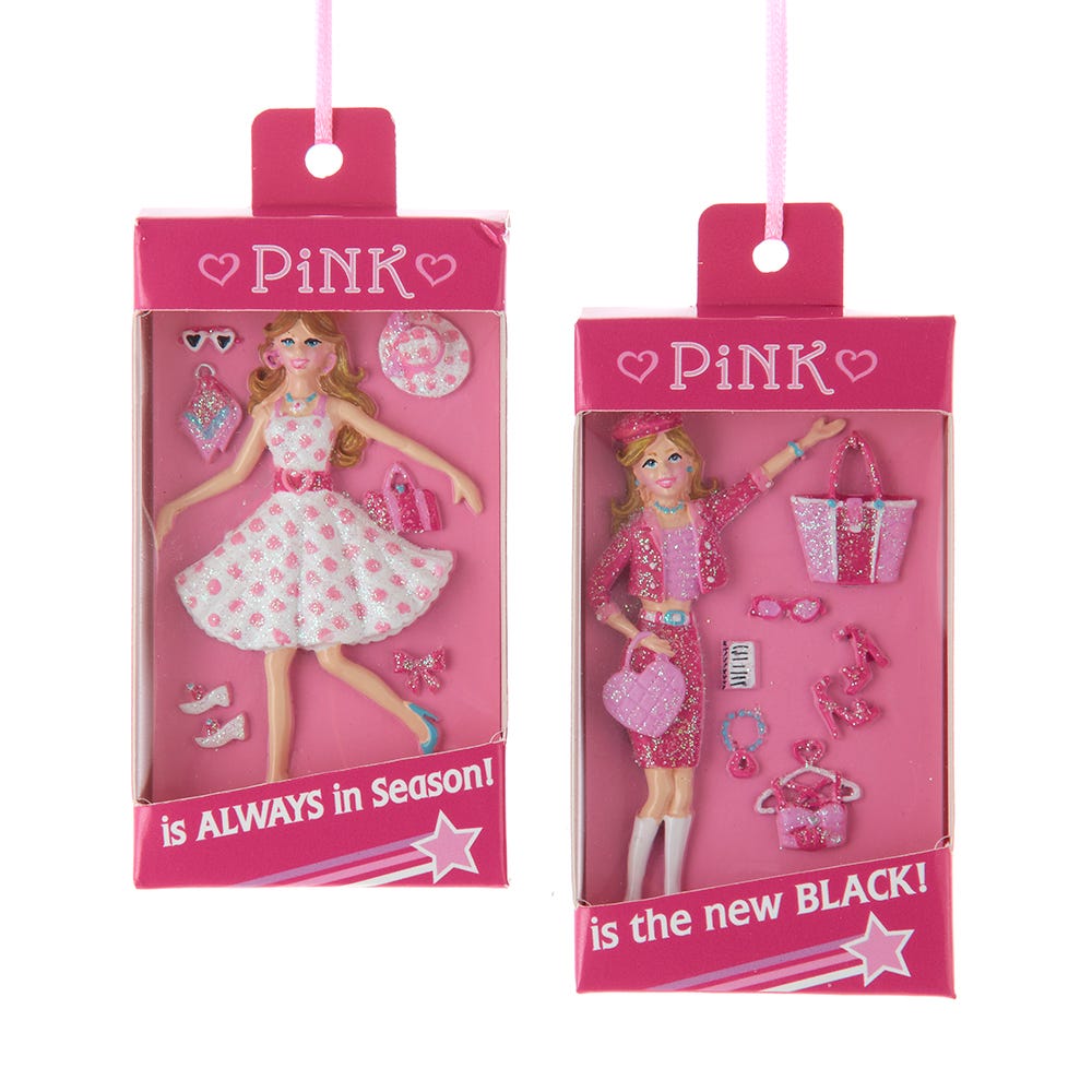 3.5" Boxed Girl Pink Ornament, 2 Assorted A2340