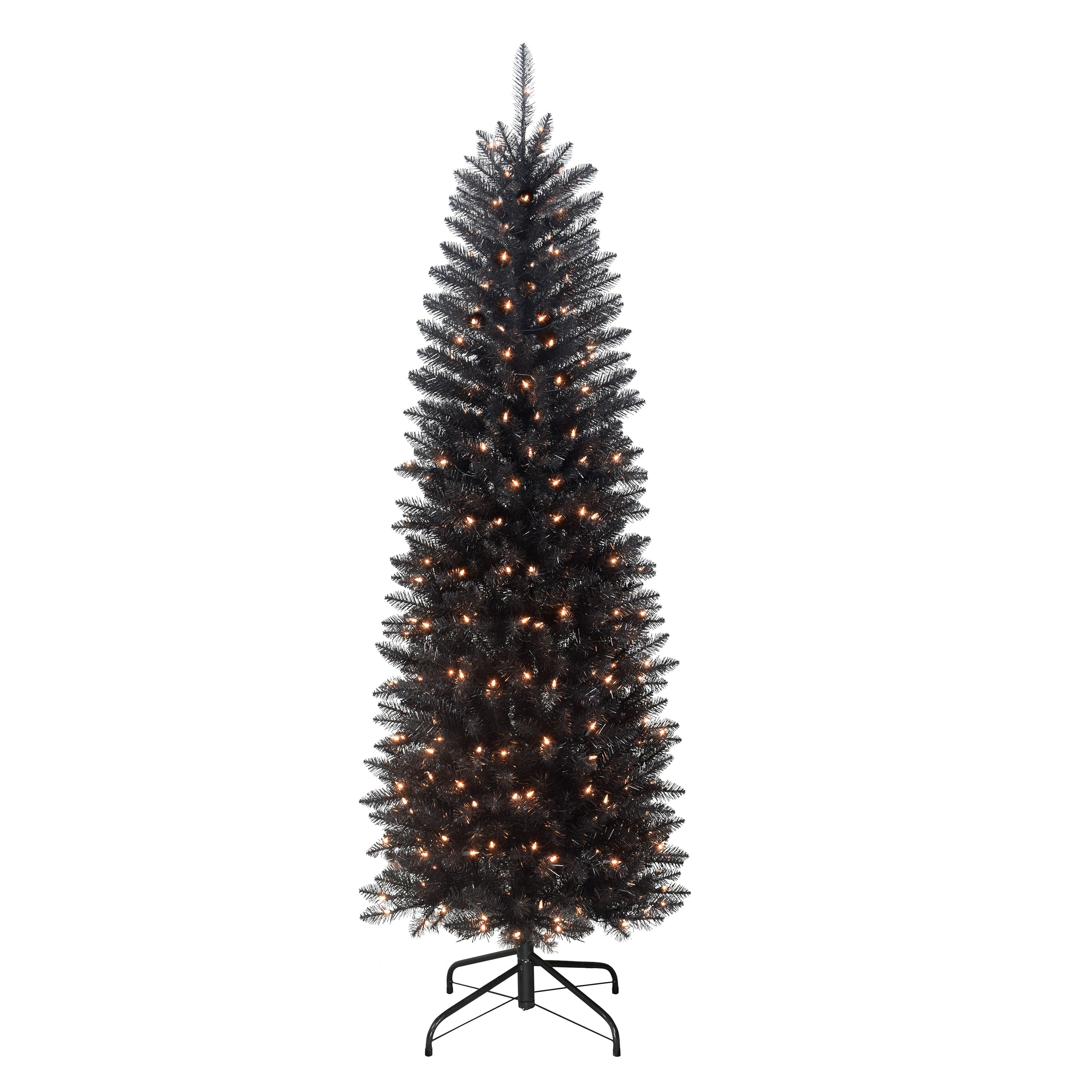 6.5 ft Pre-Lit Black Fraser Fir Pencil Artificial Christmas Tree with 250 UL Clear Lights Metal Stand Black FFPBTA-65C25