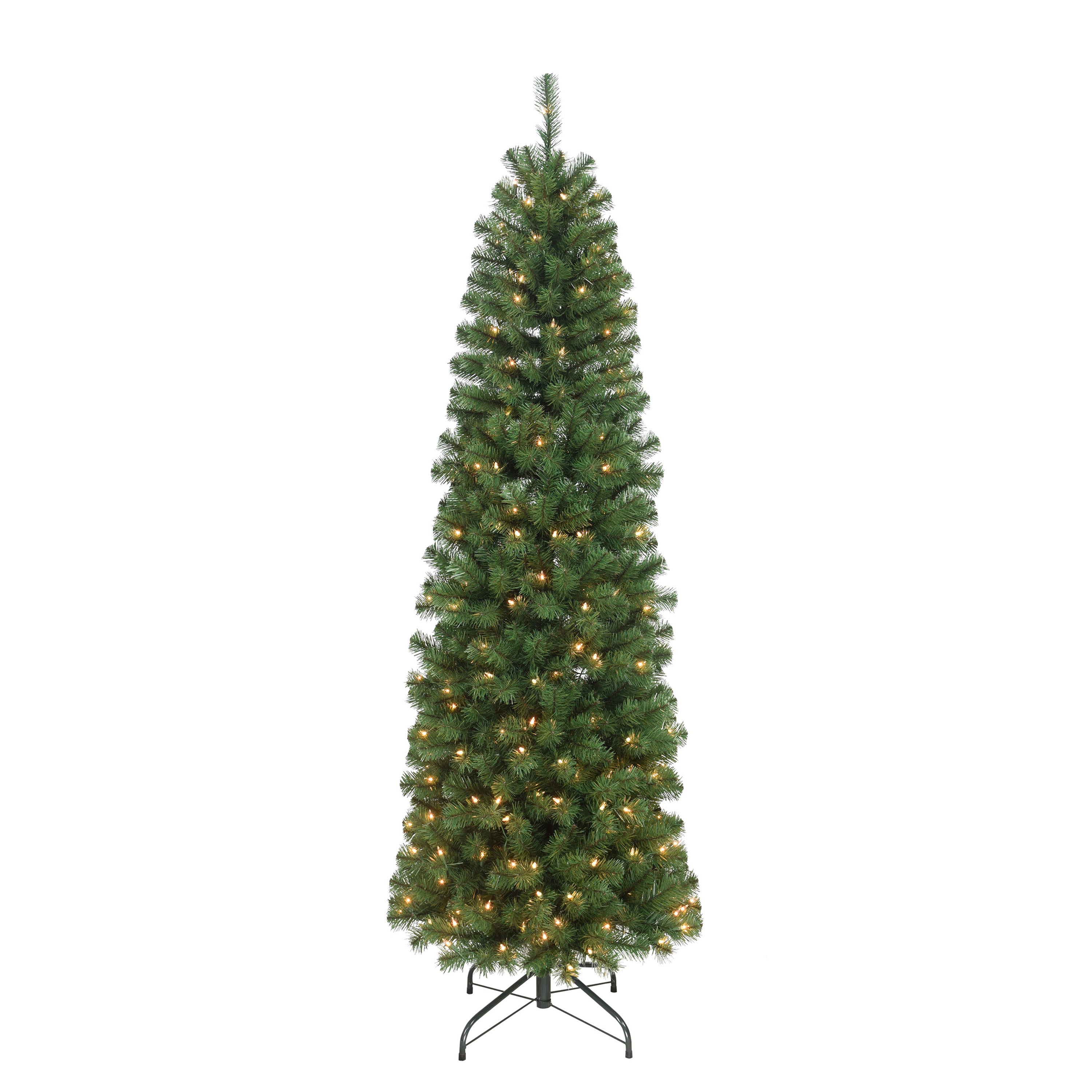 6.5 ft Pre-Lit Northern Fir Artificial Christmas Pencil Tree with 250 UL Clear Lights Metal Stand Green NFGPTA-65C25