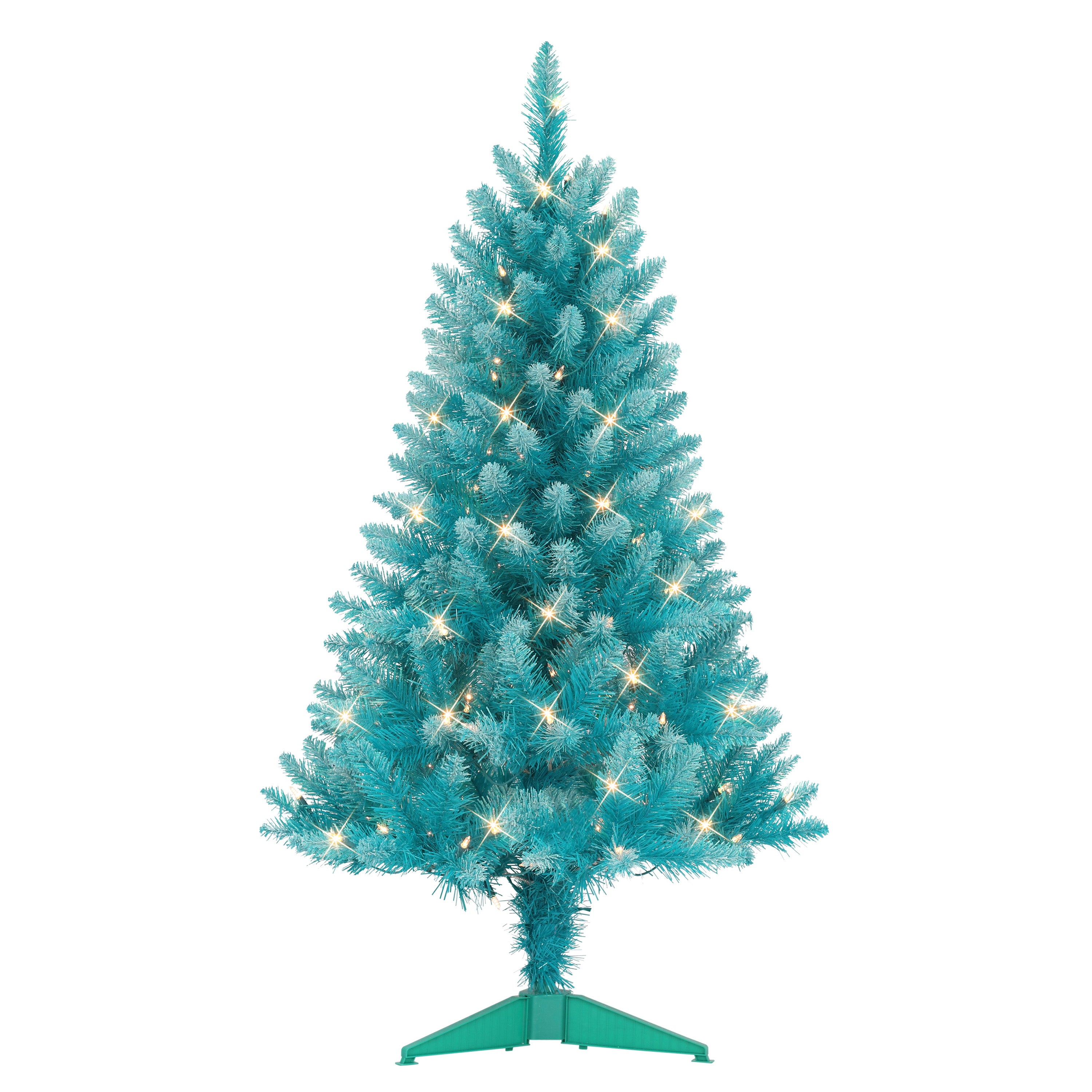 4 ft Pre-lit Fashion Teal Artificial Christmas Tree 150 UL Clear Lights Metal Stand T9612A-40C150-TL