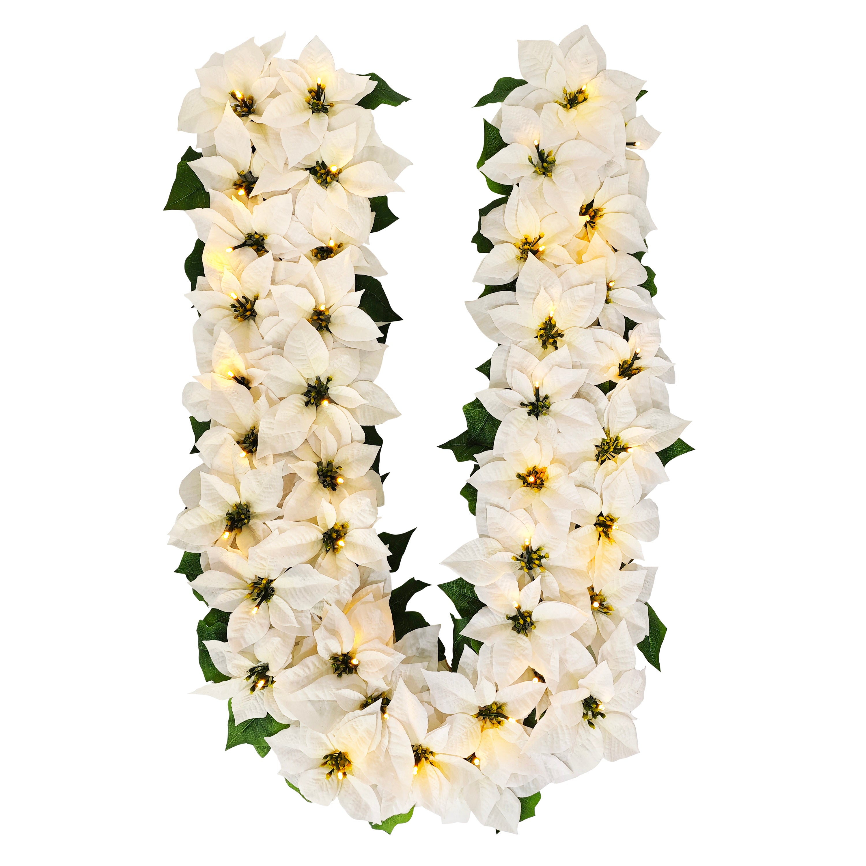 6' x 12" Pre-Lit Battery-Operated Artificial White Poinsettia Garland 51067-G6-12WHLW04A-BO
