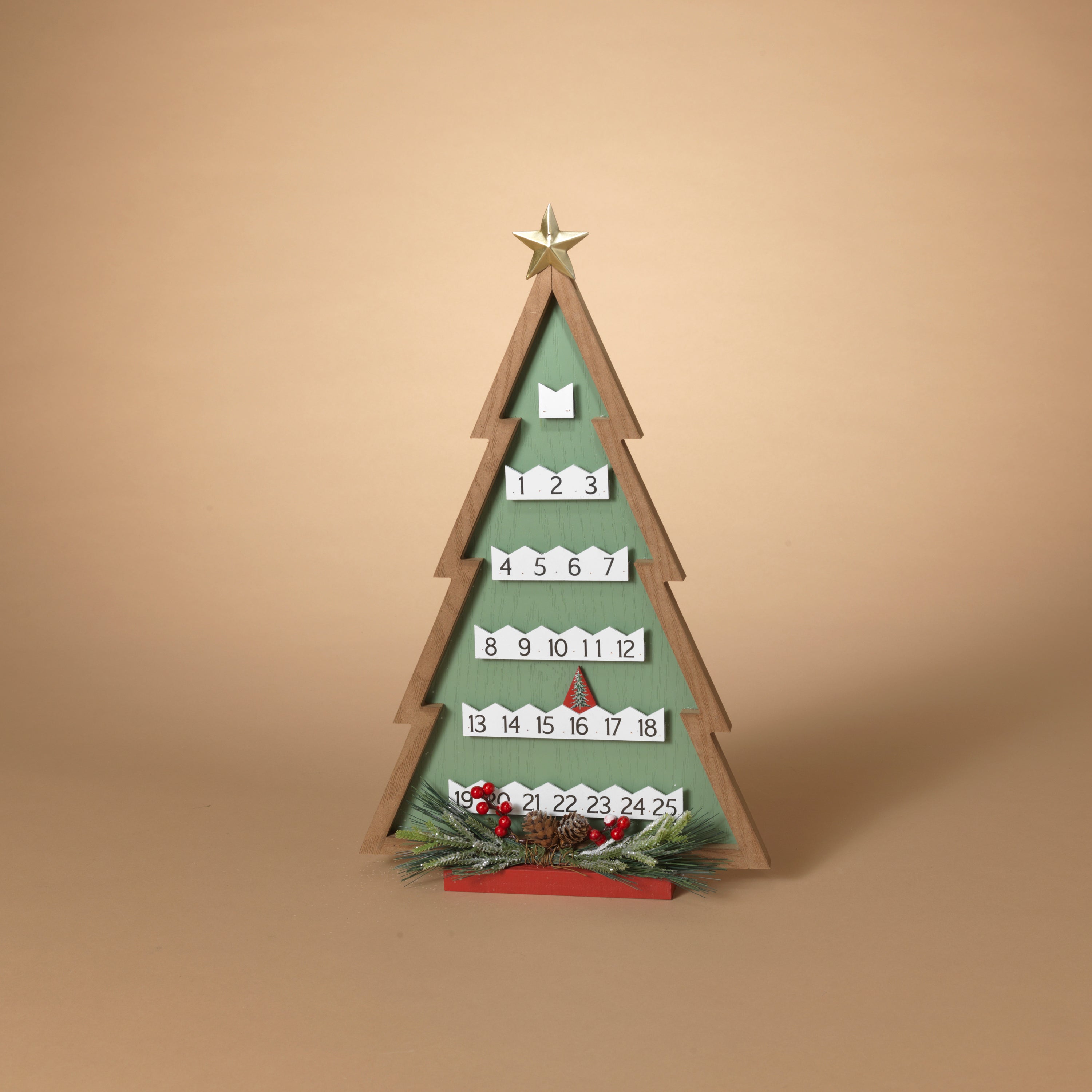 Artisanal 19.6 in H Wood Christmas Tree Countdown Calendar with Floral Accents 2692280EC