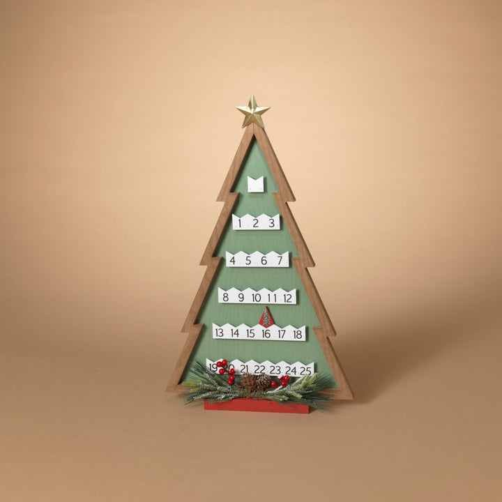 Artisanal 19.6 in H Wood Christmas Tree Countdown Calendar with Floral Accents 2692280EC