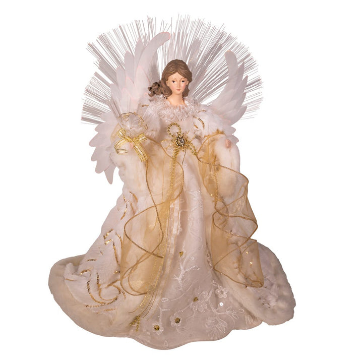 Kurt Adler 16-Inch Fiber Optic LED Gold and White Angel Tree Topper