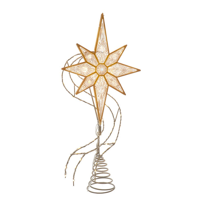 Kurt Adler 17-Inch Pre-Lit 8-Point Gold Glitter Star Tree Topper