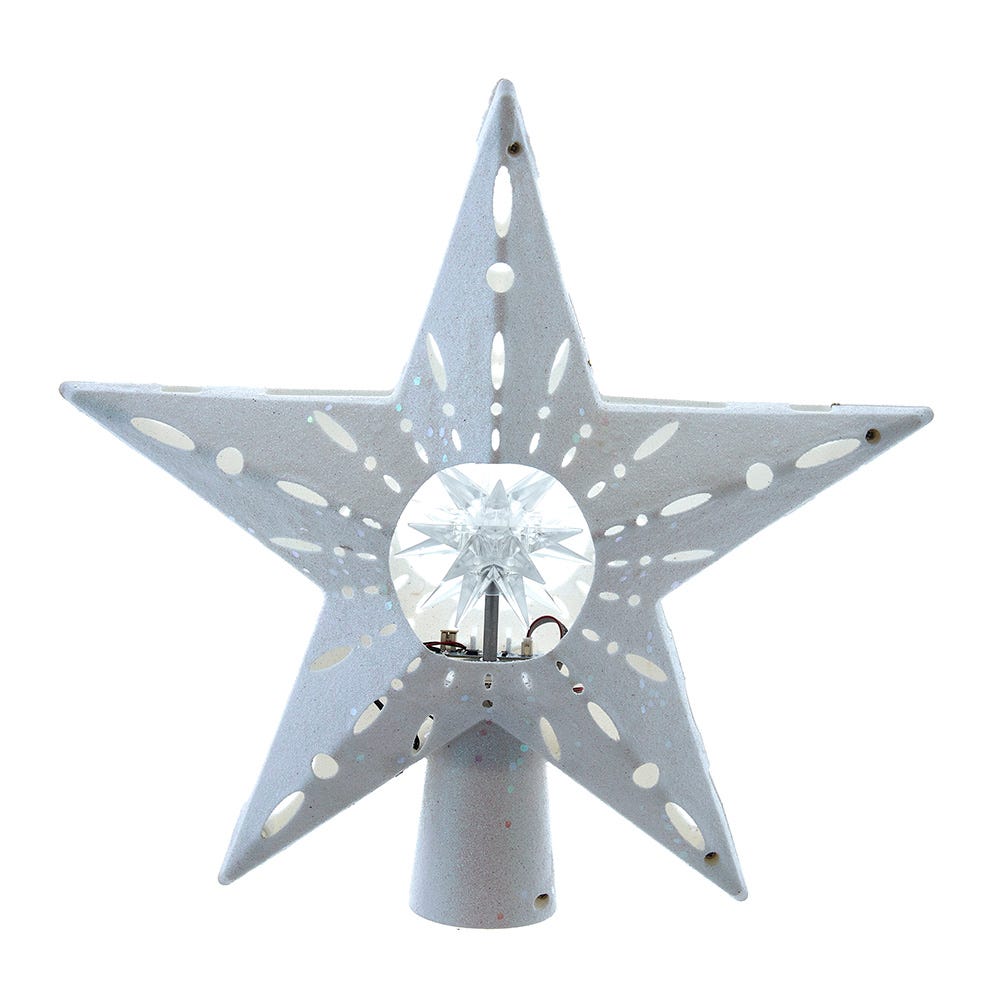 Kurt Adler 12.2-Inch Pre-lit White Glitter Iridescent Star Tree Topper AD1072