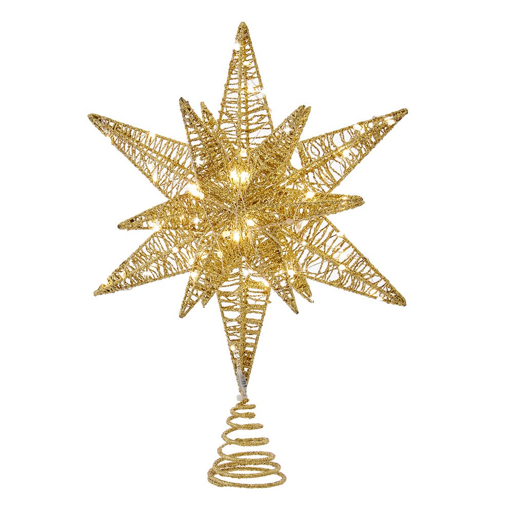 Kurt Adler 15-Inch Twinkling LED Gold Starburst Tree Topper AD1073G