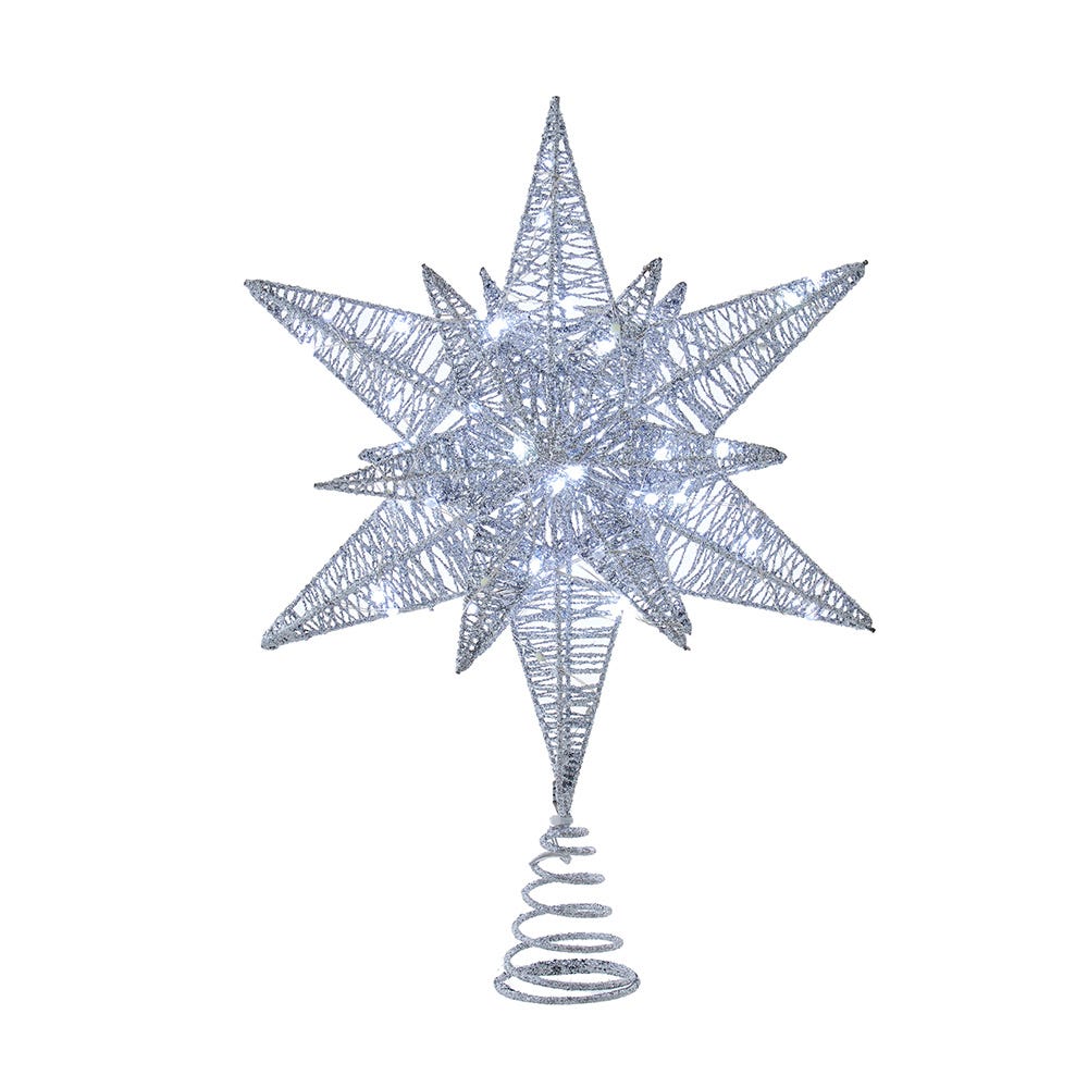 Kurt Adler 15-Inch 80-Light Cool White Micro LED Silver Starburst Tree Topper AD1073S