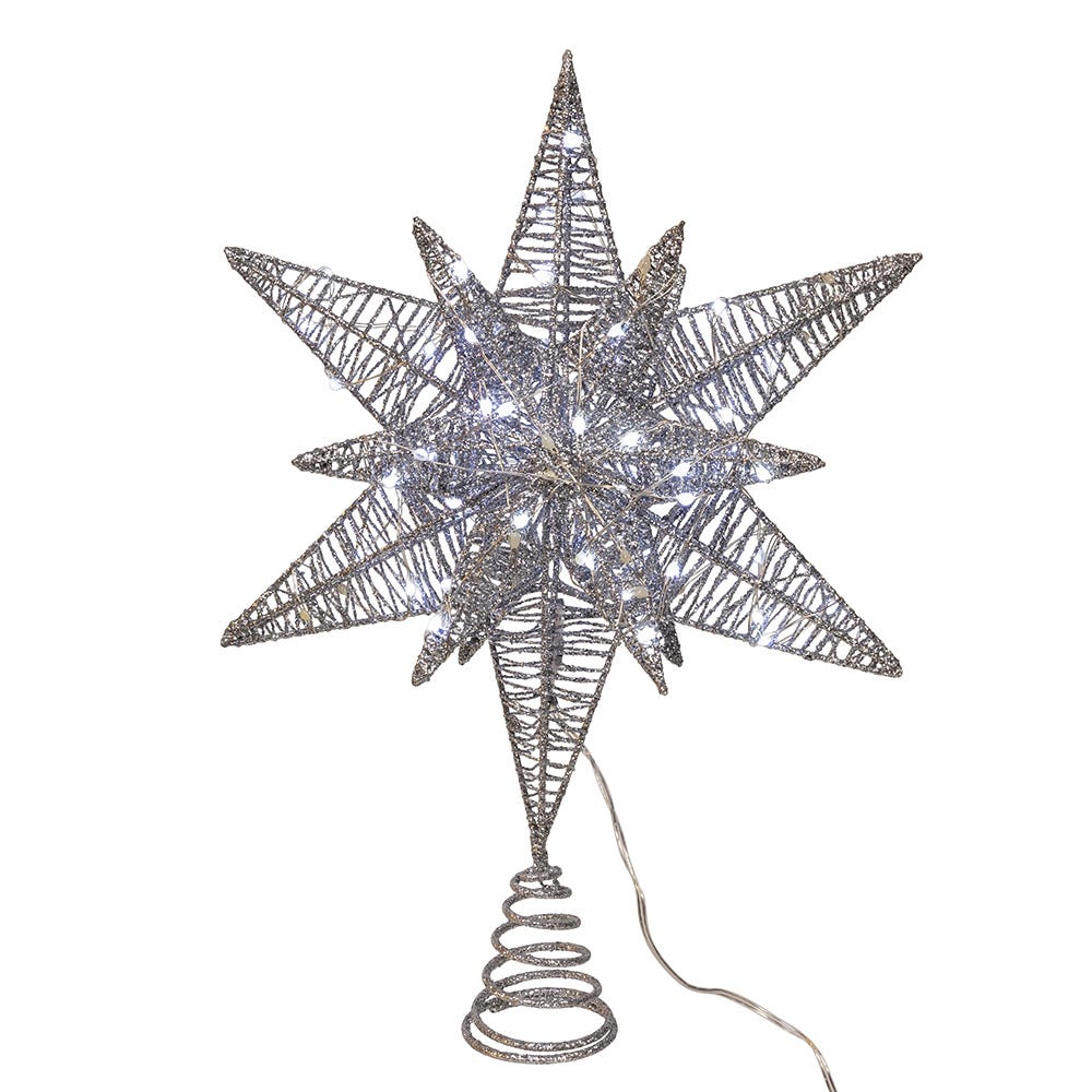 Kurt Adler 15-Inch 80-Light Cool White Micro LED Silver Starburst Tree Topper