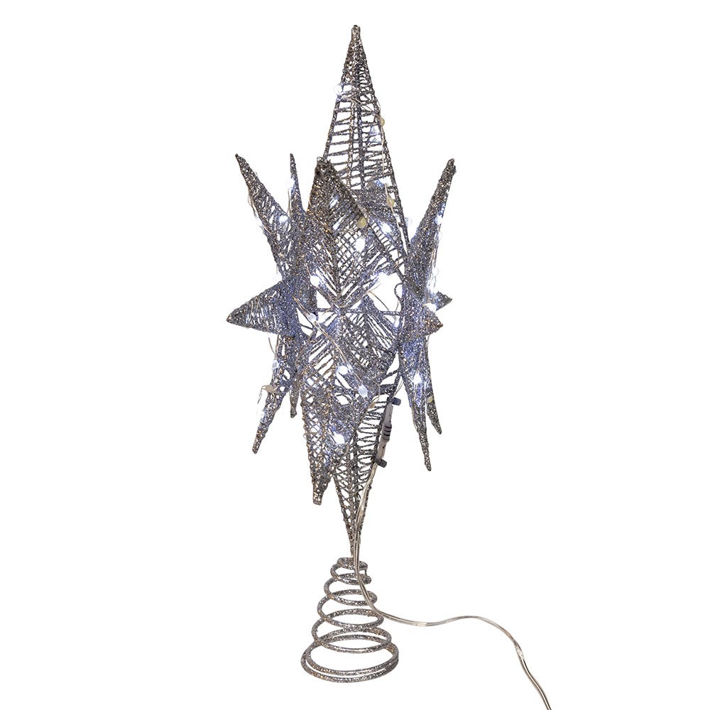 Kurt Adler 15-Inch 80-Light Cool White Micro LED Silver Starburst Tree Topper