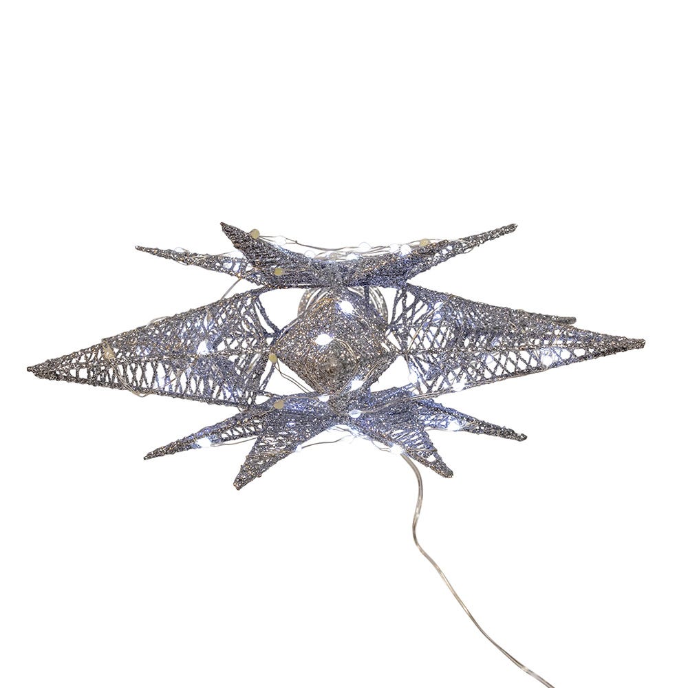 Kurt Adler 15-Inch 80-Light Cool White Micro LED Silver Starburst Tree Topper