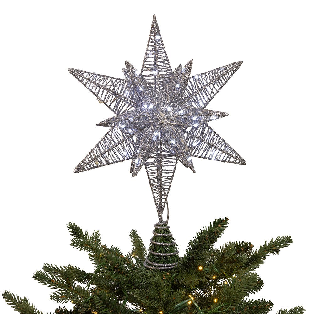 Kurt Adler 15-Inch 80-Light Cool White Micro LED Silver Starburst Tree Topper