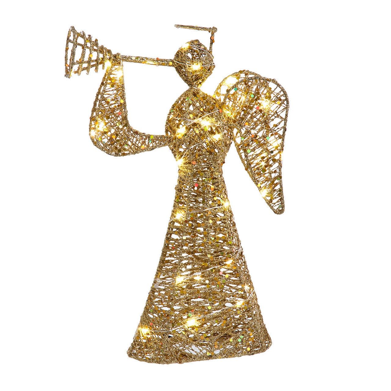 Kurt Adler 12" Warm White Twinkle LED Gold Angel Tree Topper #AD1081