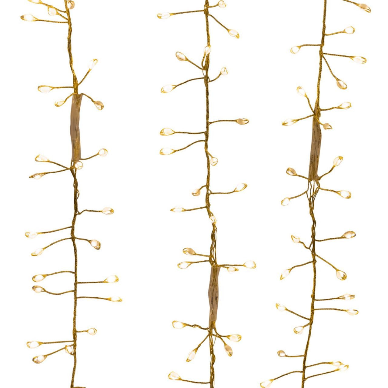Kurt Adler 9' 300L Warm White Superbright Twinkle Gold Wire Cluster Garland #AD1083WW