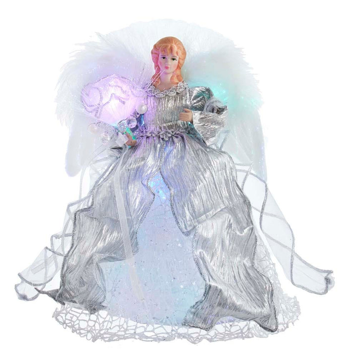 Kurt Adler 12-Inch CUL Fiber Optic LED Silver Angel Tree Topper