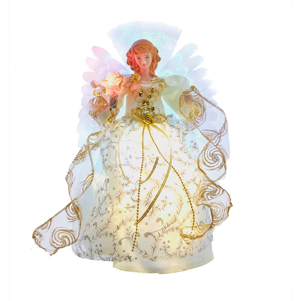 Kurt Adler 12-Inch UL 30-Light Fairy LED Fiber Optic Gold Angel Tree Topper AD2403