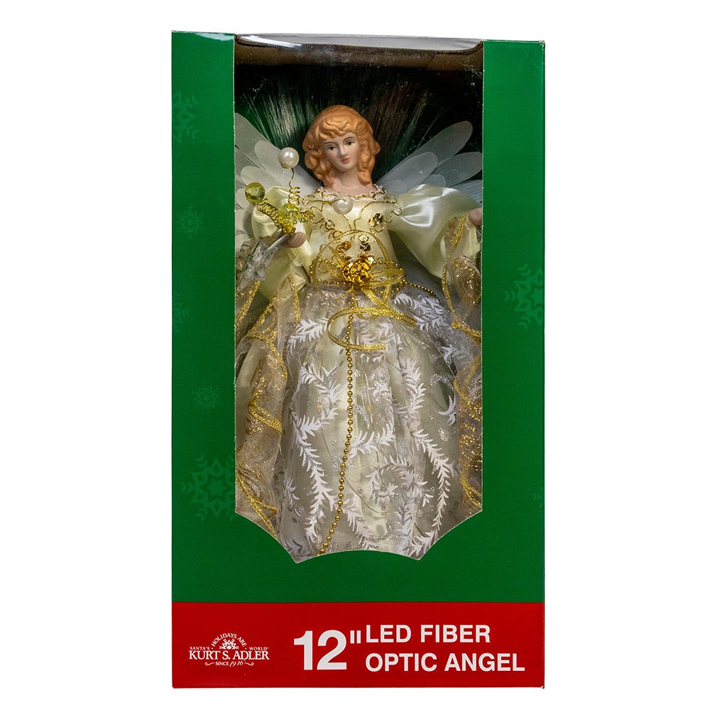 Kurt Adler 12-Inch UL 30-Light Fairy LED Fiber Optic Gold Angel Tree Topper