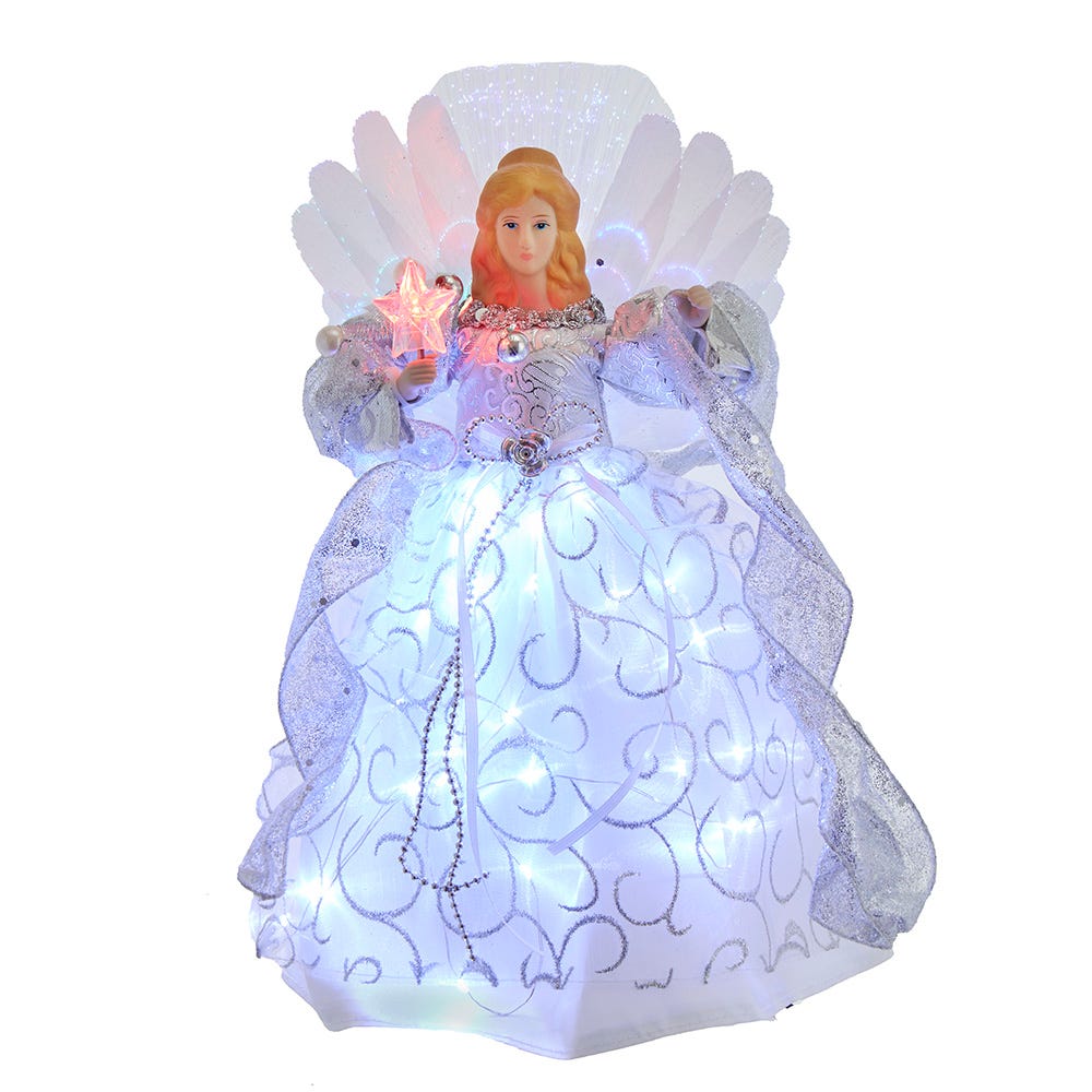 Kurt Adler 12-Inch UL 30-Light Fairy LED Fiber Optic Silver Angel Tree Topper AD2404