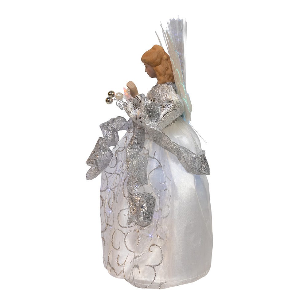 Kurt Adler 12-Inch UL 30-Light Fairy LED Fiber Optic Silver Angel Tree Topper