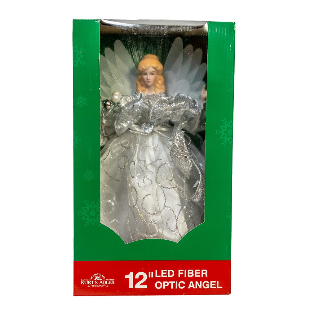 Kurt Adler 12-Inch UL 30-Light Fairy LED Fiber Optic Silver Angel Tree Topper
