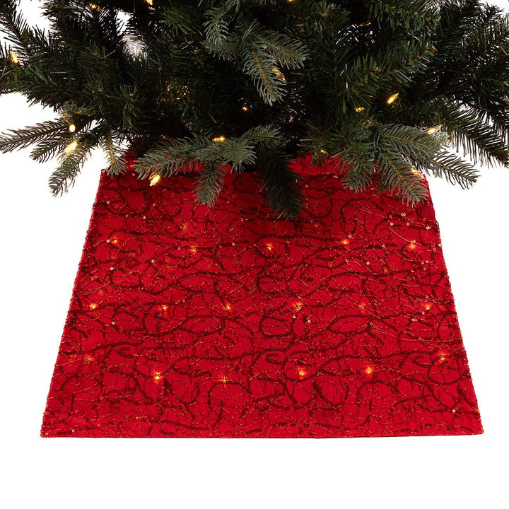 Kurt Adler 19.7-Inch 70-Light Warm White LED Red Square Tree skirt