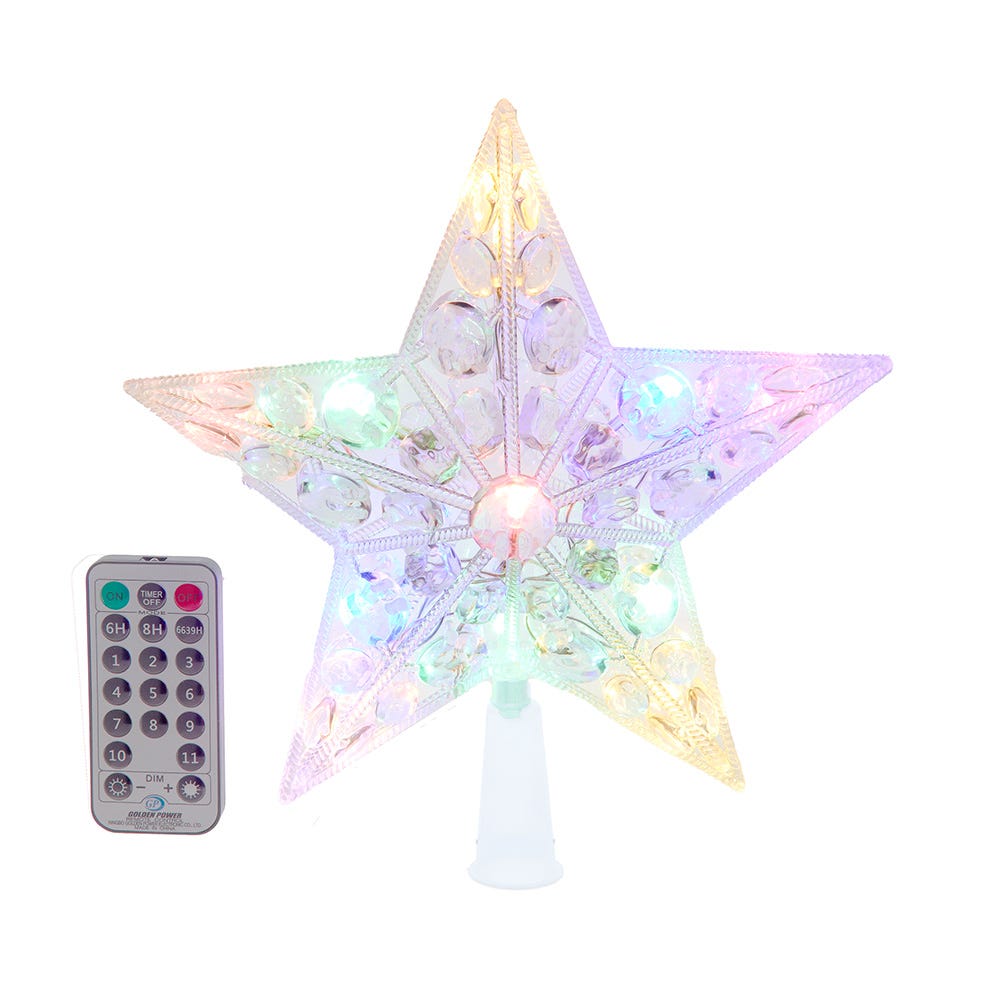 Kurt Adler 8.65-Inch 11-Light Dual Color LED With Color Effect Remote Control Star Tree Topper AD2839