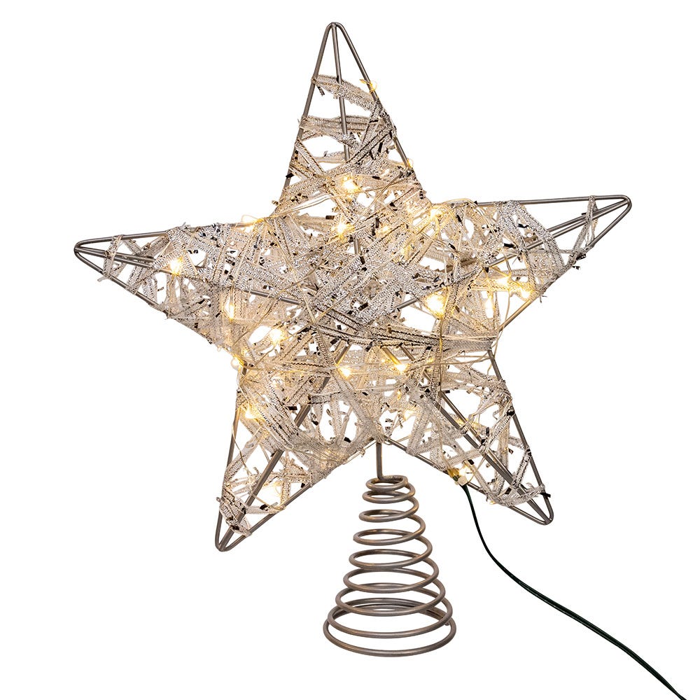 Kurt Adler 10.5-Inch 30-Light Warm White LED Fairy Light 5-Point Star Tree Topper