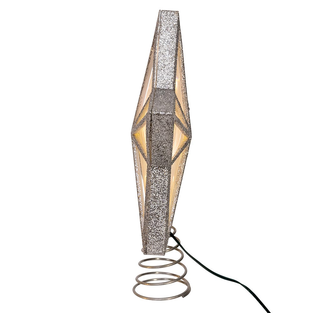 Kurt Adler enchanting 11.5-Inch UL 20-Light Warm White Fairy LED Silver Glitter 5-Point Star Tree Topper