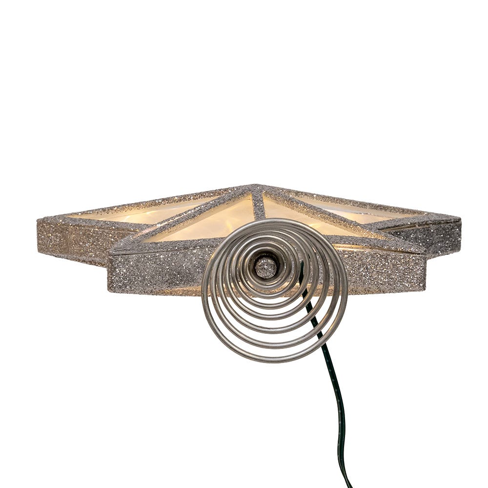 Kurt Adler enchanting 11.5-Inch UL 20-Light Warm White Fairy LED Silver Glitter 5-Point Star Tree Topper