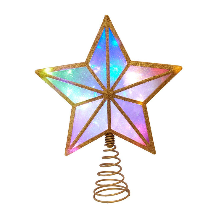 Kurt Adler 11.5-Inch UL 20-Light Multicolor Fairy Twinkle LED Gold Glitter 5-Point Star Tree Topper AD2852