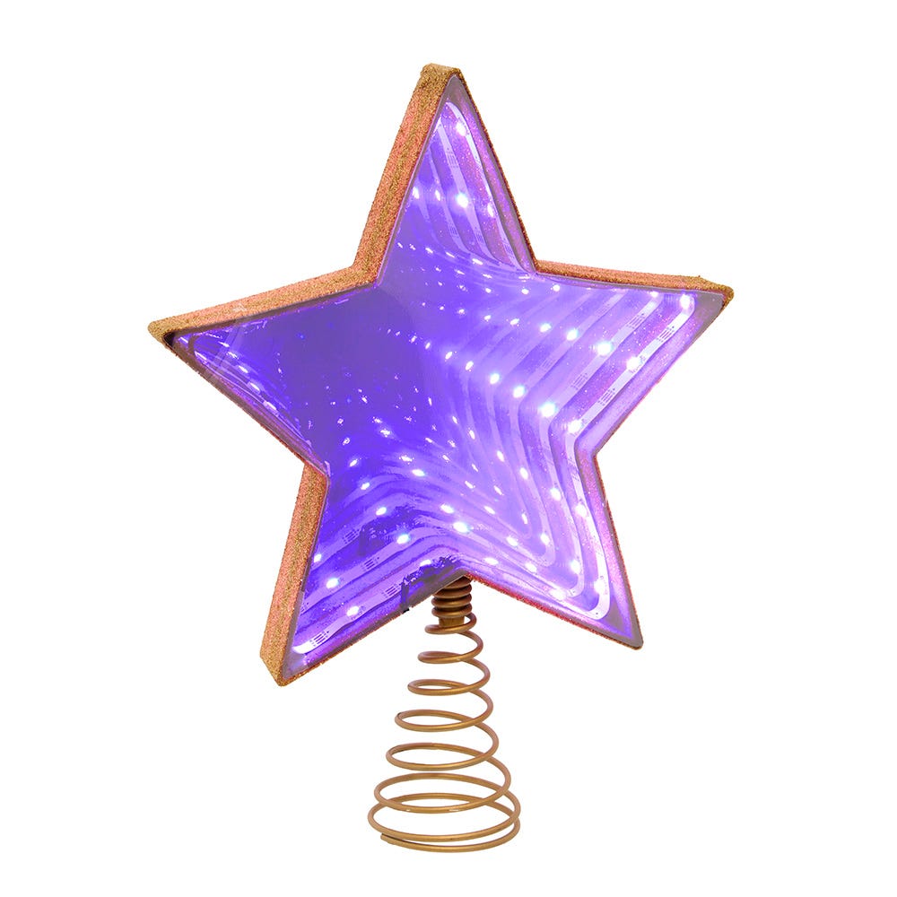 Kurt Adler 11.5-Inch UL 22-Light Multicolor Infinity Effect SMD LED Gold Glitter 5-Point Star Tree Topper AD2853