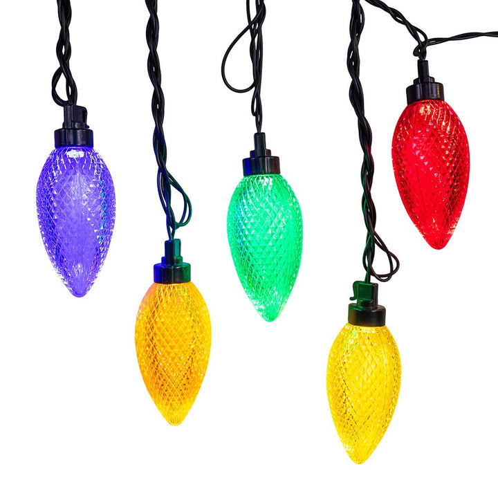 Kurt Adler UL 10-Light Warm White LED Super C9 Multicolor Bulb Yard Stakes, 10-Piece Set AD2865M