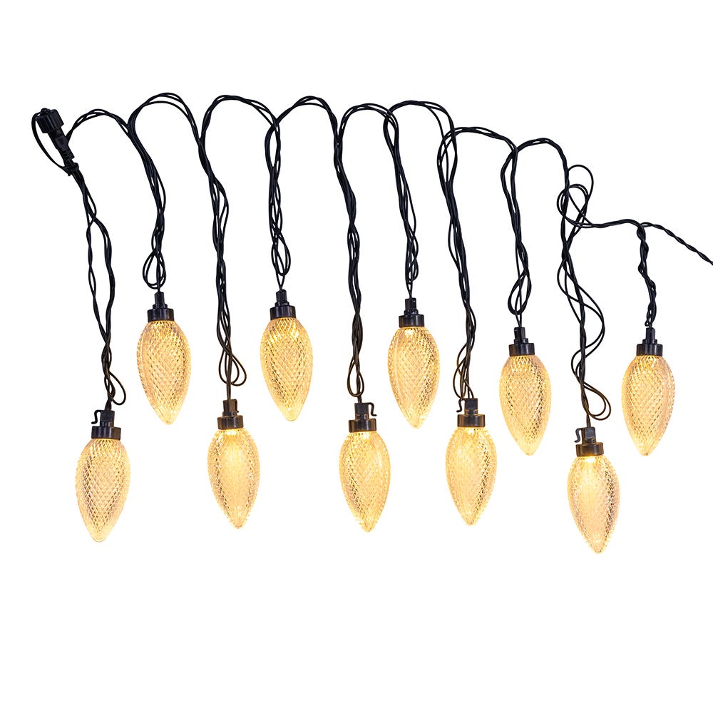 Kurt Adler UL 10-Light Warm White LED Super C9 Bulb Yard Stakes, 10-Piece Set