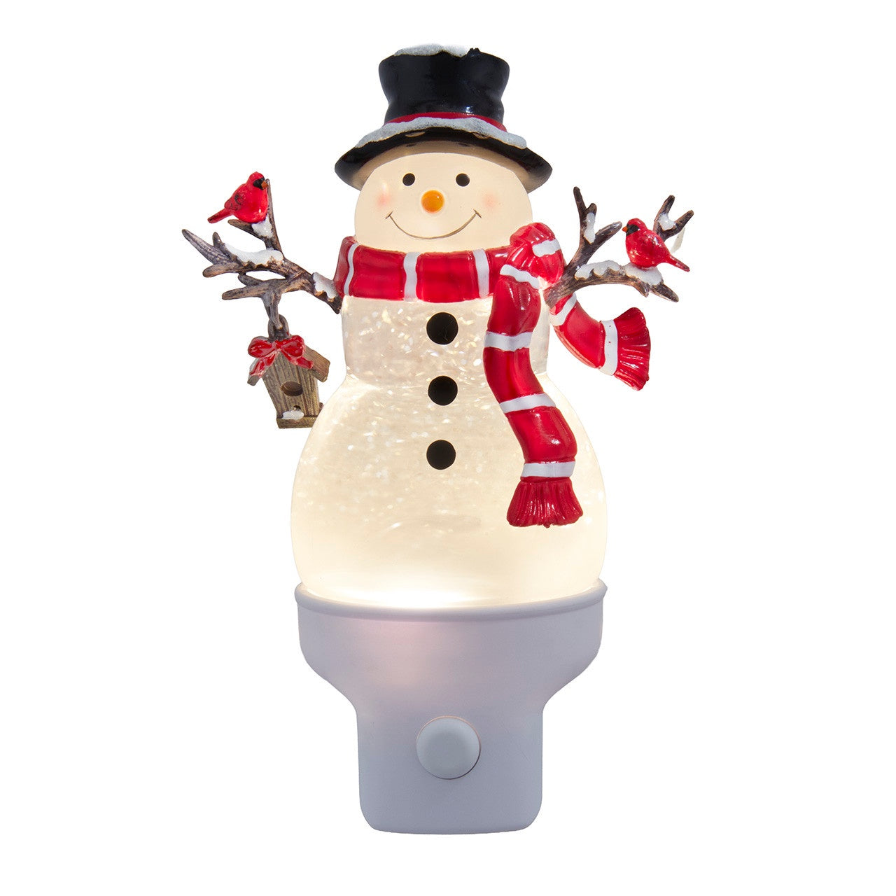 Kurt Adler Snowman With Red Scarf & Cardinal Spinning Glitter LED Night Light #AD2876