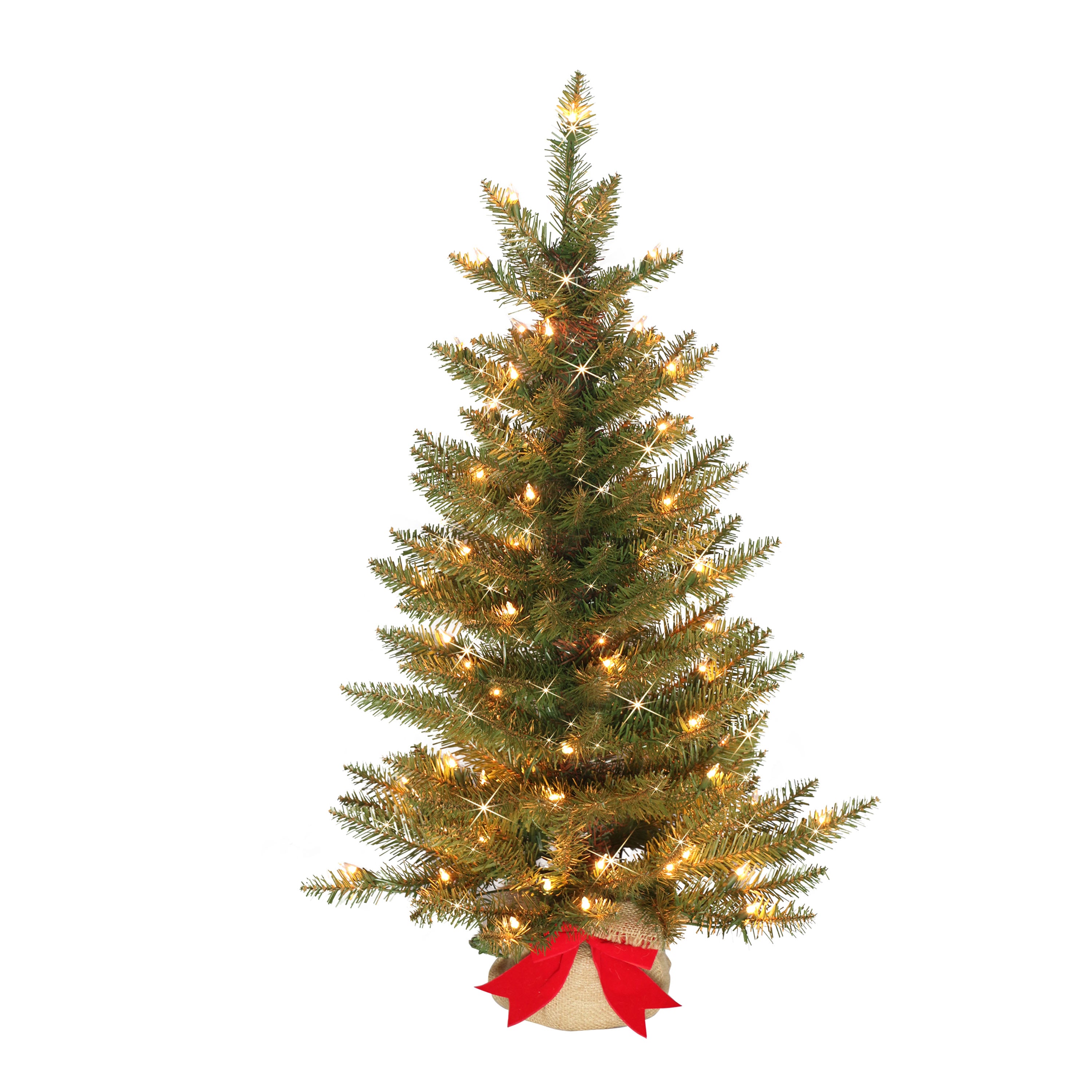 3 ft Pre-Lit Slim Fraser Fir Artificial Christmas Tree with 70 UL Clear Lights Burlap Sac Base Green FFSLA-ST30C07