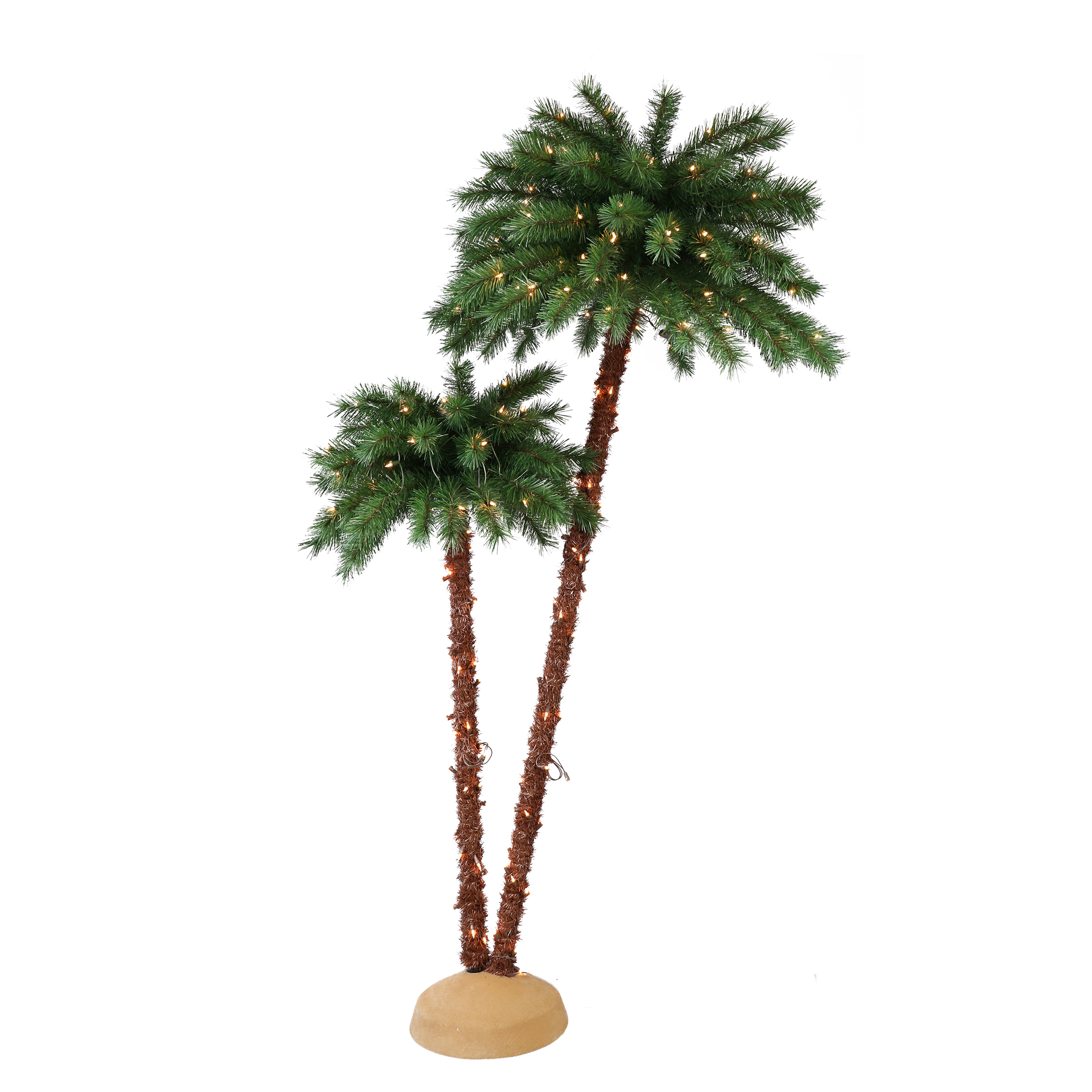 3.5 ft / 6 ft Dual Trunk Pre-Lit Artificial Palm Tree with 175 UL Clear Lights Base Included Green DT8346C2A