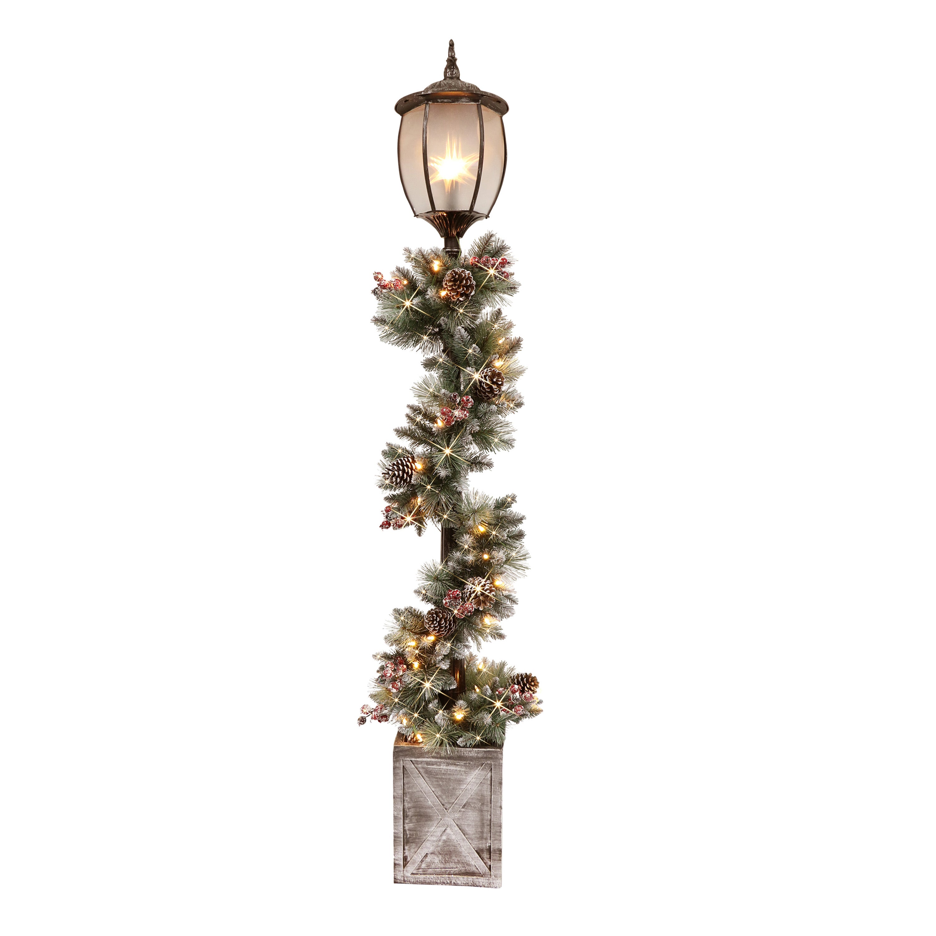 7 ft Pre-lit Outdoor/Indoor Christmas Lamp Post with Decorated Garland and 50 Warm White LED Lights Decorative Base LP9592A-70LW05