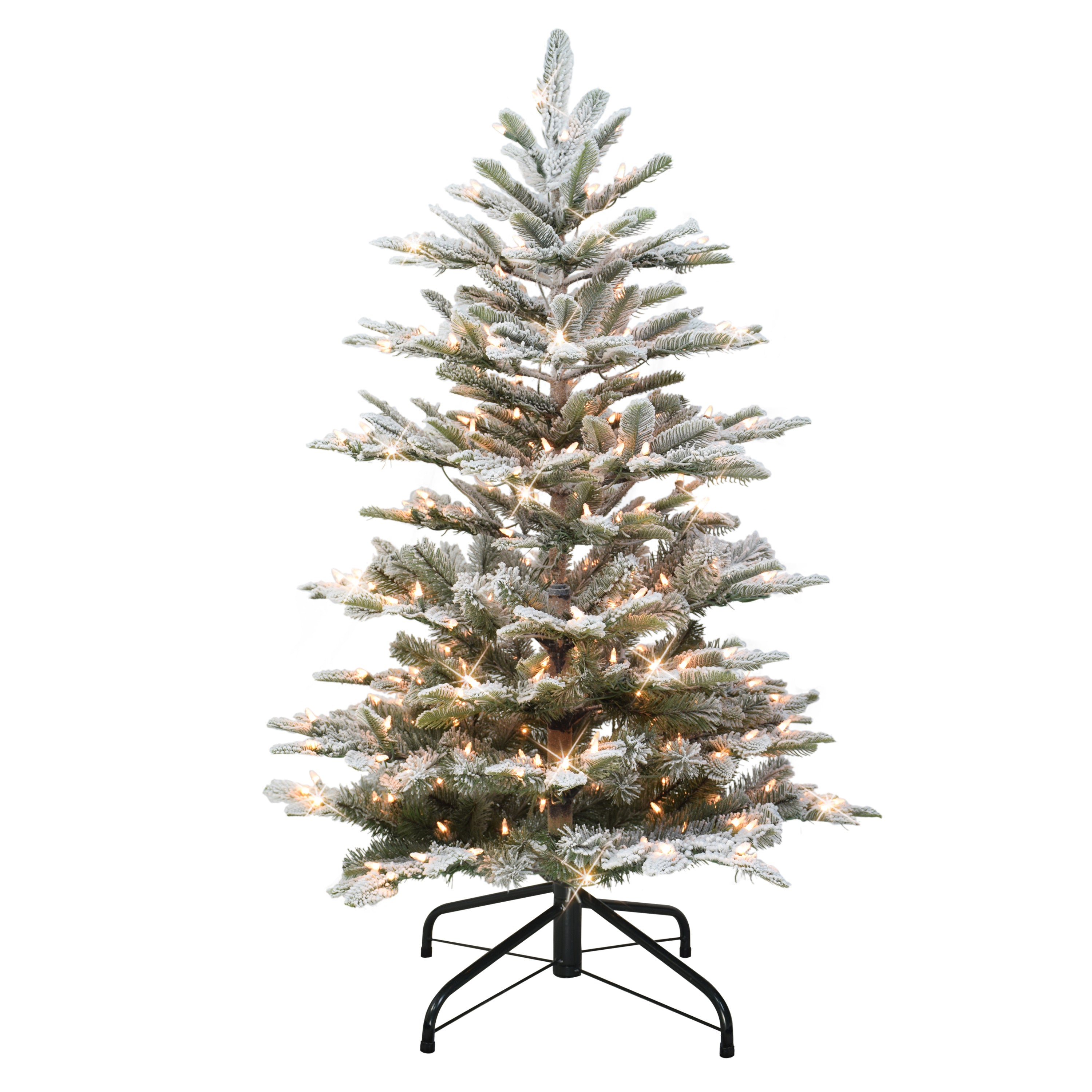 4.5 ft Pre-Lit Flocked Aspen Fir Artificial Christmas Tree with 250 UL Clear Lights Metal Stand Green APGFA-45C25