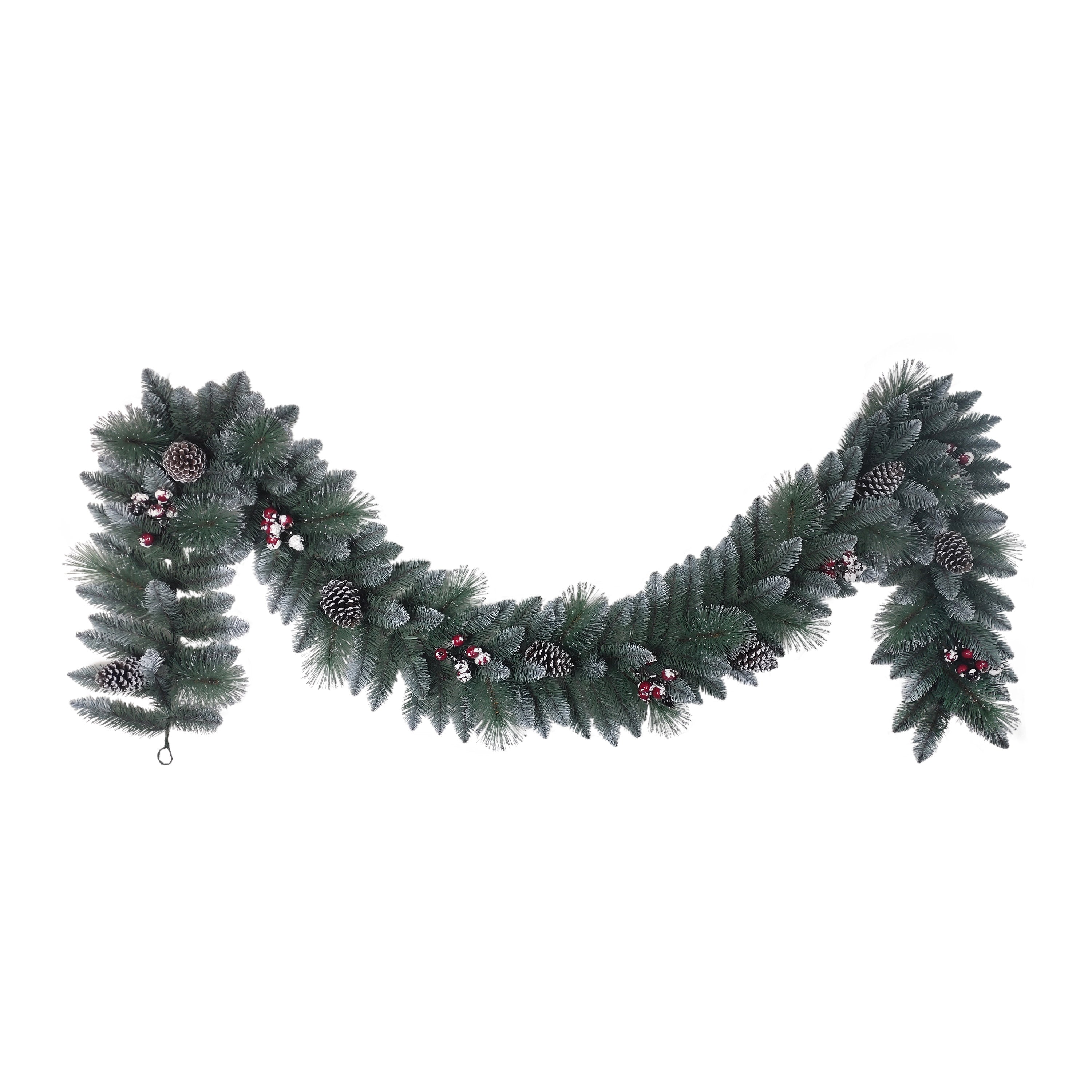 9 ft Sterling Pine Artificial Christmas Garland with Pinecones Red Berries and Silver Glitter accents Blue/Green TG9592A-9/12