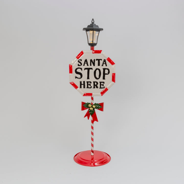 Hand detailed 42.3 in H Solar Lighted Metal  in Santa Stop Here in  Sign 2589400EC