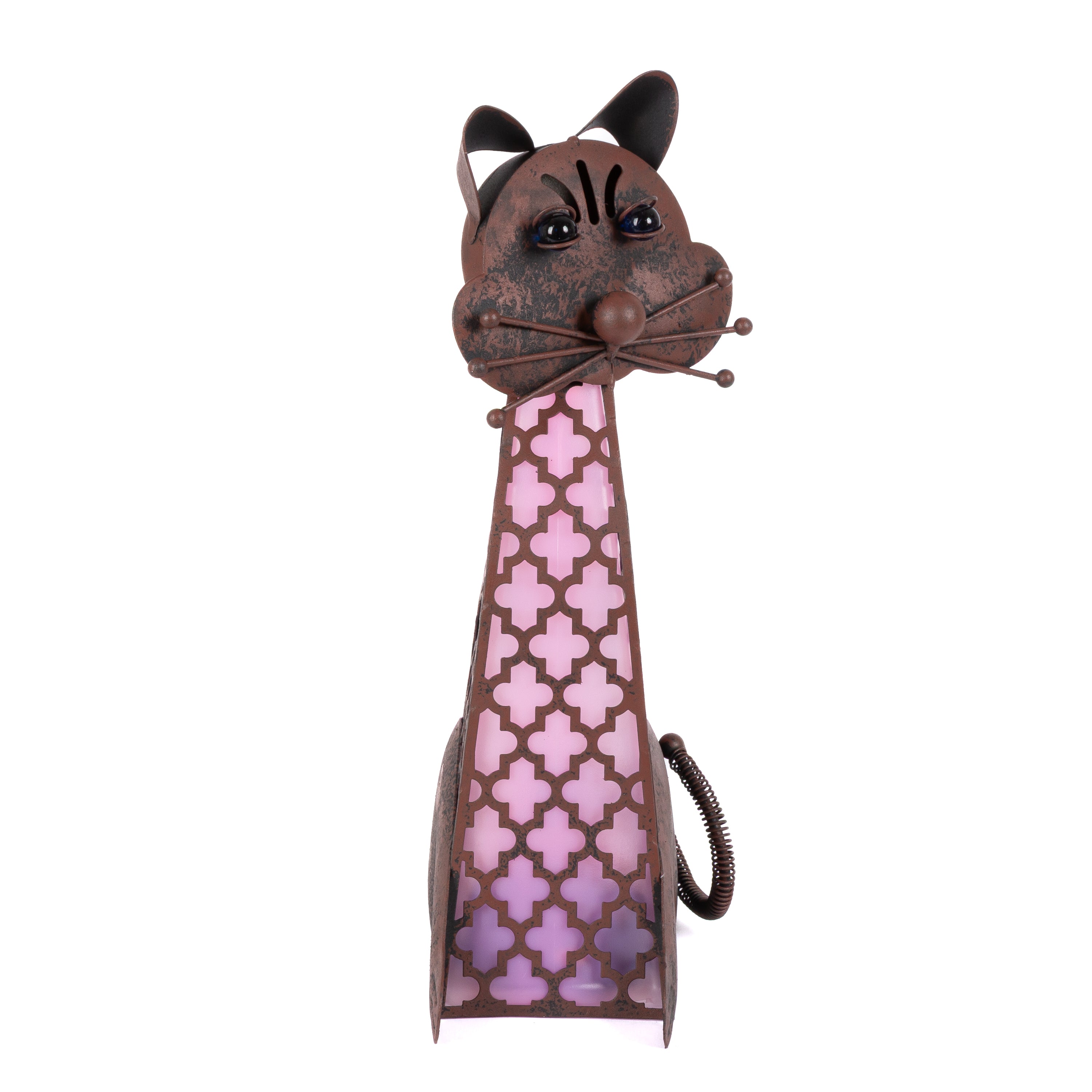 15.5 Inch Solar Lighted Outdoor Garden Meadow Pink Cat