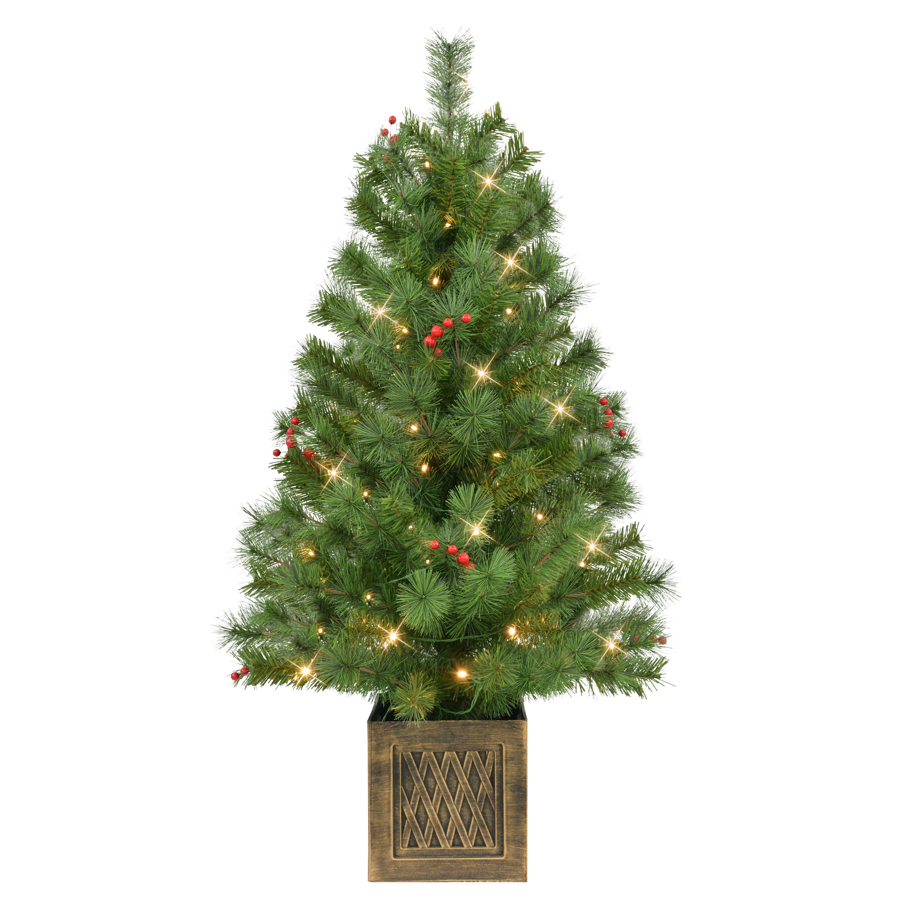 Set of 2 Artificial Battery-Operated Pre-Lit Potted Adorned Trees 51037R-ST35LW05A-2-BO