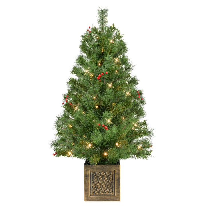 Set of 2 Artificial Battery-Operated Pre-Lit Potted Adorned Trees 51037R-ST35LW05A-2-BO
