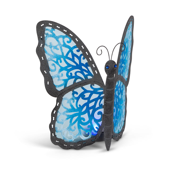15.55 inch Solar Lighted Dark Grey Metal Butterfly Colorful Accents 72190EC