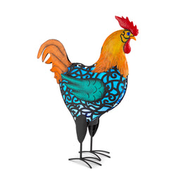 20.08 in. Solar Powered Blue Rustic Rooster Decor