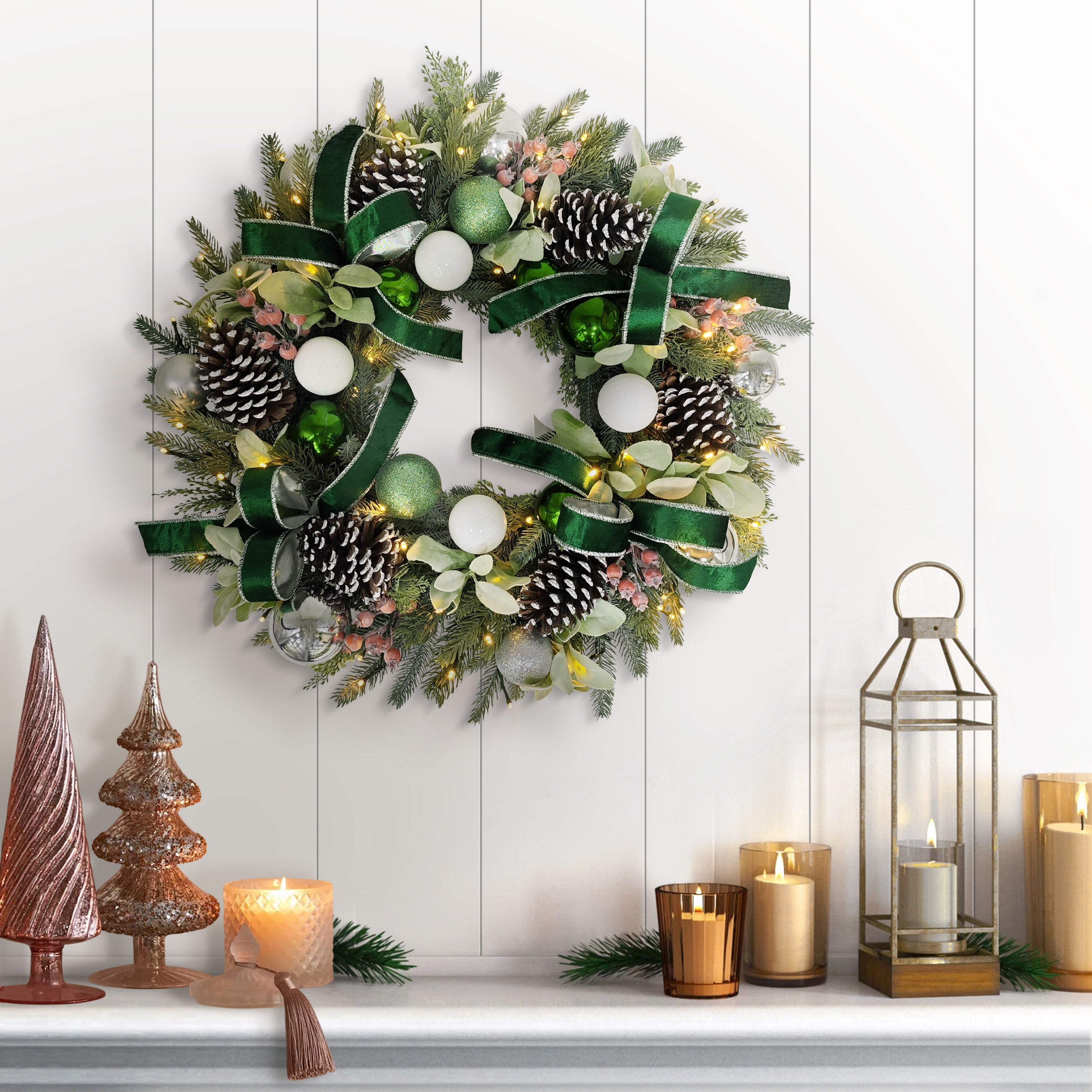 26" Pre-Lit Adorned Christmas Wreath